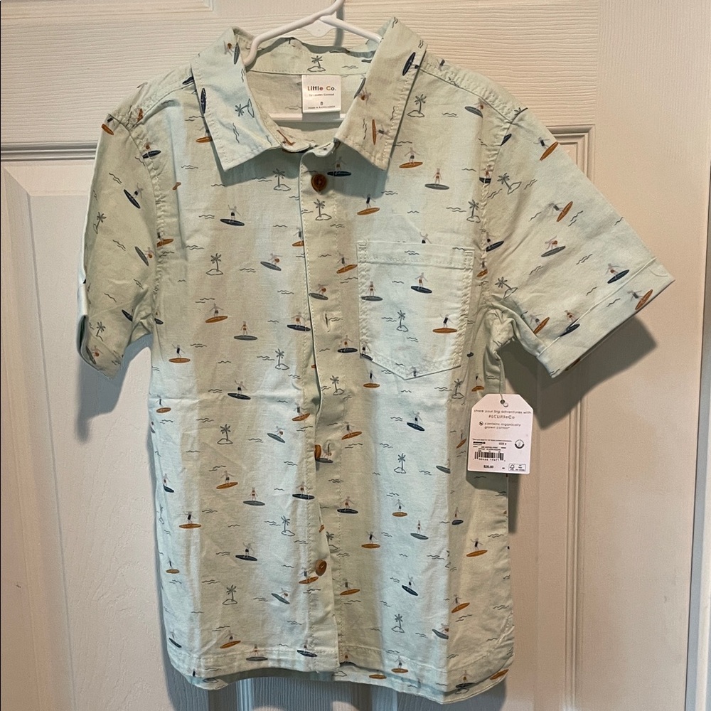 Mint Green Kids Button Down Shirt with Fun Print